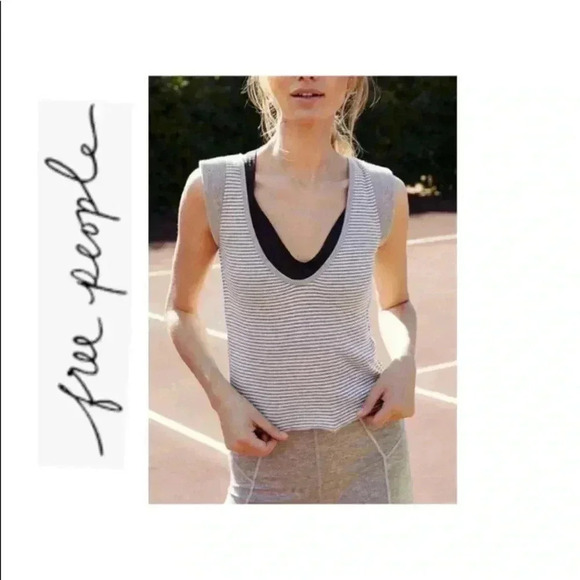 🆕Free People Gray Stripes Perfect Day Tank XS 🆕 - Picture 1 of 11